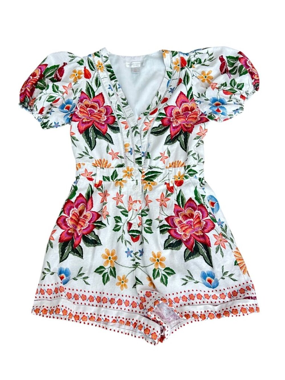 CAROLINE CONSTAS Linen Blend Printed Romper No belt 6 8